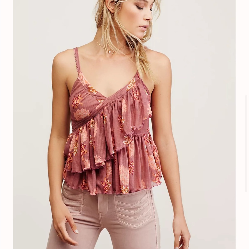 Free People tiered ruffle Melbourne Printed Floral Tank Top